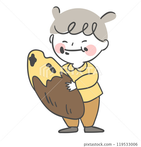 An illustration of a child eating sweet potatoes. 119533006