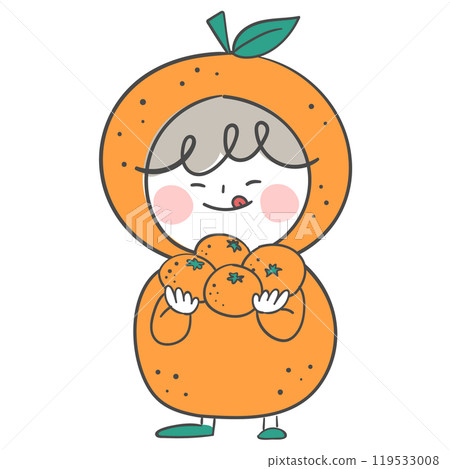 An illustration of a child dressed in a tangerine costume for Winter. An illustration of a child dressed in a tangerine costume for Winter. 119533008
