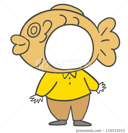 Fish-shaped bun costume illustration with a cutout for the face. 119533015