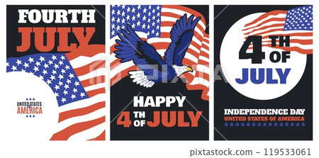 4th of July Flyers, American Flag and Bald Eagle Design. 119533061