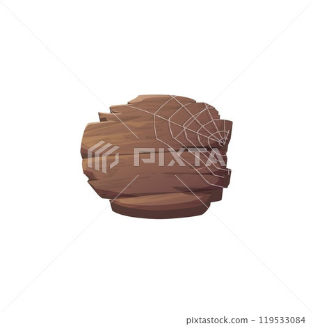 A vector illustration with a wooden round board with cobwebs creates a frame for entries. 119533084