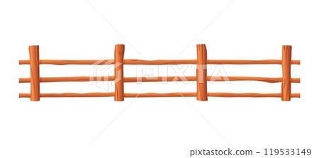 Vector graphics of a light brown wooden fence with huge cracks on a white background 119533149