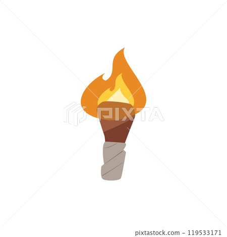Classic wooden torch with a bright orange flame. Classic wooden torch with a bright orange flame. 119533171