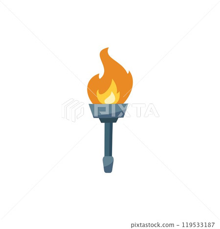 Vector illustration with torch with metal handle and orange flame. Symbol of victory. 119533187