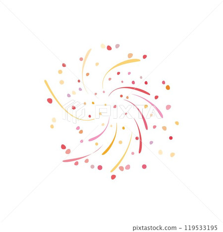 Vector flat illustration with fireworks in red and yellow colors with flying particles. 119533195