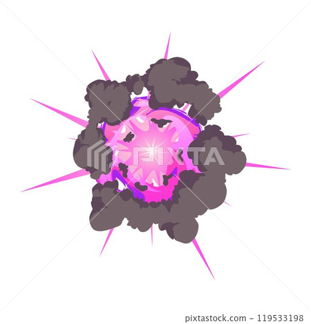 Fiery explosion with a magical pink core and dark smoke around. 119533198