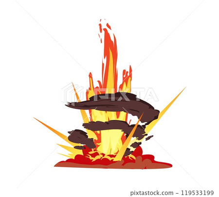 Dynamite or atomic bomb explosion with fire flame and smoke, vector cartoon boom effect explosive detonation game 119533199
