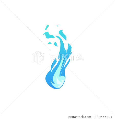 Blue gas or fire flame, burning painted blue bonfire or campfire, vector cartoon sprite of fire, gas burner, energy sign 119533294