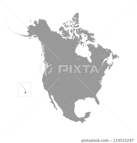 Political map of North American countries Canada, United States of America and Mexico with administrative divisions. Flat grey blank vector map Political map of North American countries Canada, United States of America and Mexico with administrative divisions. Flat grey blank vector map 119533297