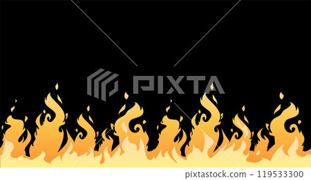 Illustration of seamless fire effect located along the bottom border on isolated black background. Illustration of seamless fire effect located along the bottom border on isolated black background. 119533300