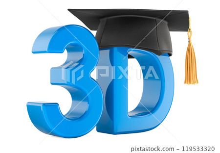 3D Designer Education, concept. 3D with education hat, 3D rendering 3D Designer Education, concept. 3D with education hat, 3D rendering 119533320