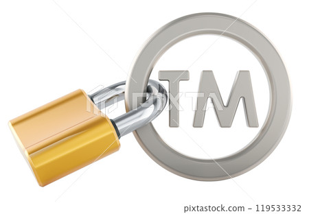 Trademark symbol with padlock, 3D rendering Trademark symbol with padlock, 3D rendering 119533332
