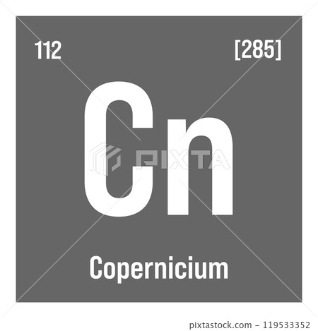 Chromium, Cr, periodic table element with name, symbol, atomic number and weight. Transition metal with various industrial uses, such as in stainless steel, electroplating, and as a pigment in dyes 119533352