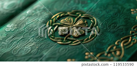 Elegant St. Patrick's Day Greeting Card with Gold Celtic Knot and Four Leaf Clover Design Elegant St. Patrick's Day Greeting Card with Gold Celtic Knot and Four Leaf Clover Design 119533590