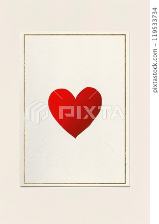 Elegant Minimalist Valentine's Day Card with Red Heart and Golden Borders 119533734