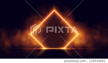 Neon door with smoke, orange glowing portal, futuristic rhombus gate, magic border with vapor. Neon door with smoke, orange glowing portal, futuristic rhombus gate, magic border with vapor. 119534091