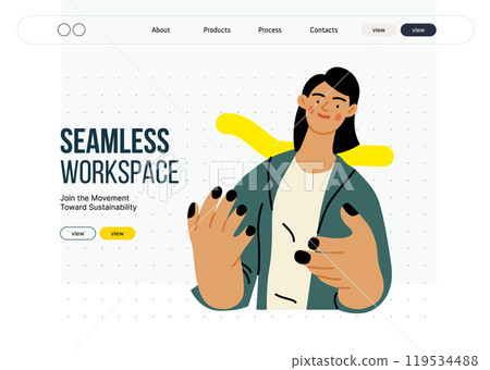 Creative Workspace: Video Conference, modern flat vector concept illustration of person engaging in virtual business meeting Connectivity, collaboration, digital interaction, remote work, productivity 119534488