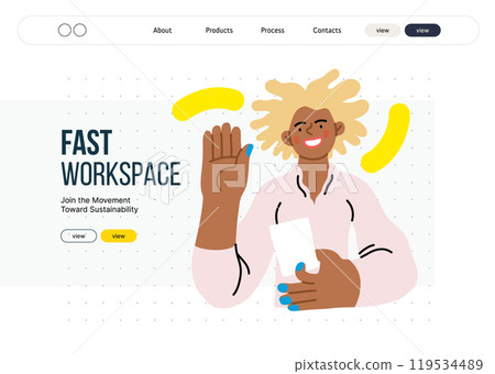 Creative Workspace: Video Conference, modern flat vector concept illustration of person engaging in virtual business meeting Connectivity, collaboration, digital interaction, remote work, productivity 119534489