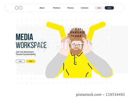 Creative Workspace: Video Conference, modern flat vector concept illustration of person engaging in virtual business meeting Connectivity, collaboration, digital interaction, remote work, productivity 119534491