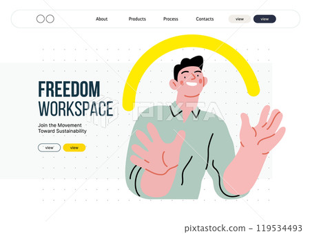 Creative Workspace: Video Conference, modern flat vector concept illustration of person engaging in virtual business meeting Connectivity, collaboration, digital interaction, remote work, productivity 119534493