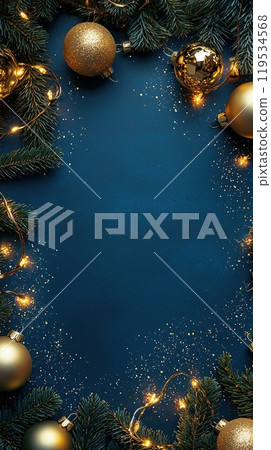 Festive Christmas Decorations with Ornaments and Snowflakes. Created with Generative AI 119534568