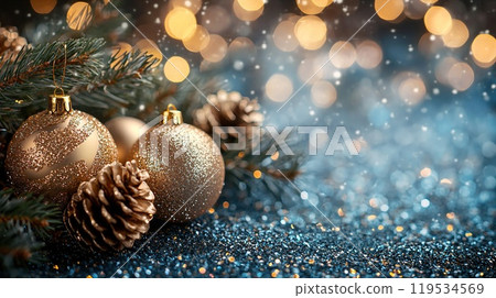 Festive Christmas Decorations with Ornaments and Snowflakes. Created with Generative AI 119534569