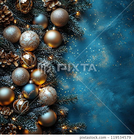 Festive Christmas Decorations with Ornaments and Snowflakes. Created with Generative AI 119534579