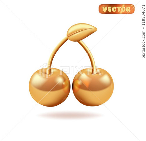 Golden cherry, the concept of winning. 3d golden cherry on white background, vector. Golden cherry, the concept of winning. 3d golden cherry on white background, vector. 119534671