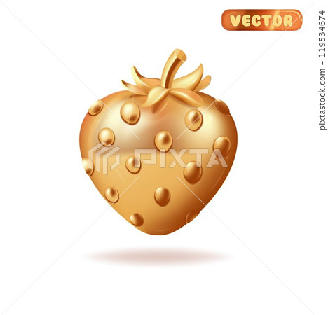 Golden strawberry on white background. Realistic 3d isolated vector illustration 119534674