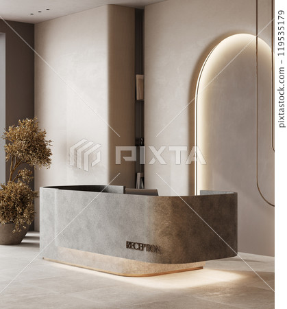 Luxury front desk lobby, 3d rendering Luxury front desk lobby, 3d rendering 119535179