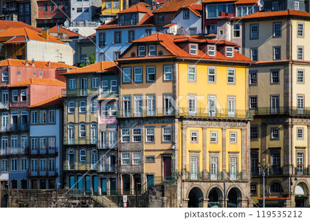 View of Portuguese colorful houses in Porto city, Portugal View of Portuguese colorful houses in Porto city, Portugal 119535212