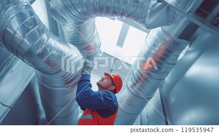 Installation Of Ducted Pipe System By Hvac Professionals For Ventilation And Air Conditioning In Residential Properties. Expert Hvac Services Offered. Installation Of Ducted Pipe System By Hvac Professionals For Ventilation And Air Conditioning In Residential Properties. Expert Hvac Services Offered. 119535947