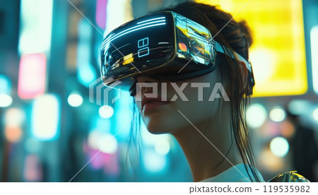 Exploring The Metaverse: Immersive Vr Experience For A Futuristic Tech-Loving Woman In A Virtual Reality Lifestyle. Exploring The Metaverse: Immersive Vr Experience For A Futuristic Tech-Loving Woman In A Virtual Reality Lifestyle. 119535982