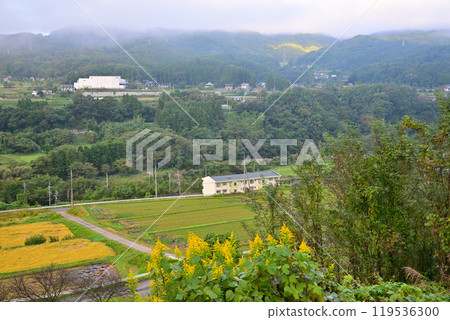 Rural scenery along the Tone River, view from Shimomaki PA, Minakami Town, Gunma Prefecture 119536300