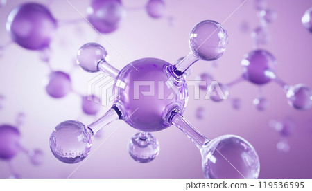 3d Rendering Of A Molecule And Purple Cosmetics Liquid Ball. High Quality 3d Illustration Of A Molecular Design Concept. 119536595