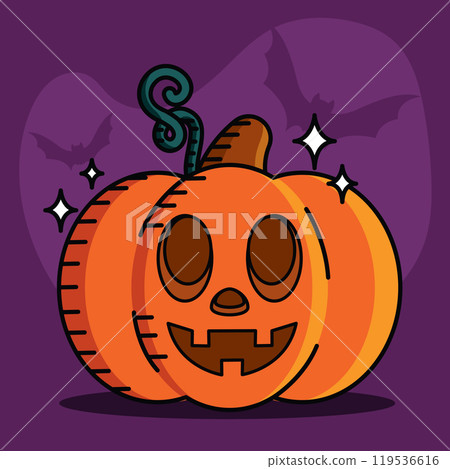 Jack-o -lantern pumpkin with carved face for Halloween, Vector Jack-o -lantern pumpkin with carved face for Halloween, Vector 119536616
