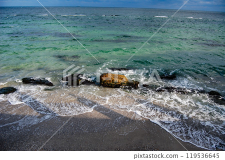 Waves of the Black Sea. The waves of the sea crash against the Odessa limestone. Waves of the Black Sea. The waves of the sea crash against the Odessa limestone. 119536645