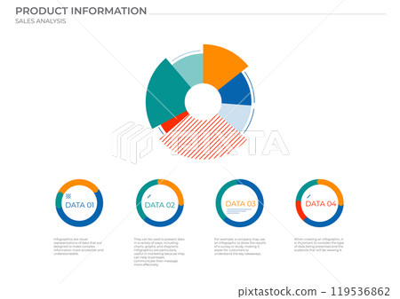Business pie data analysis charts in color. Vector elements charts. 119536862