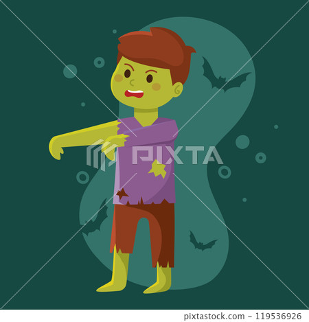 Cartoon zombie boy in ripped clothes for Halloween, Vector 119536926