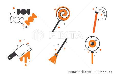 Halloween skull, moon, and tombstone pattern, Vector 119536933