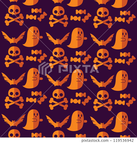 Halloween ghost, skull, and candy spooky pattern, Vector 119536942