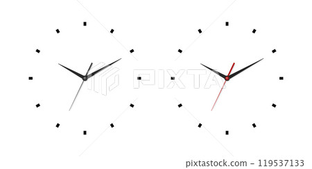 Vector 3d Realistic Wall Office Clock Face Set. White and Black Dial and Clock Hands Closeup Isolated. Design Template. Simple Minimalistic Wall Clocks in Front View 119537133
