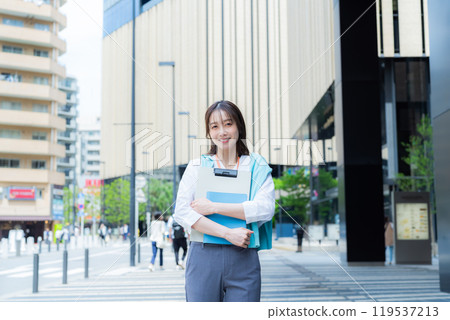 Business woman walking in the business district Business woman walking in the business district 119537213