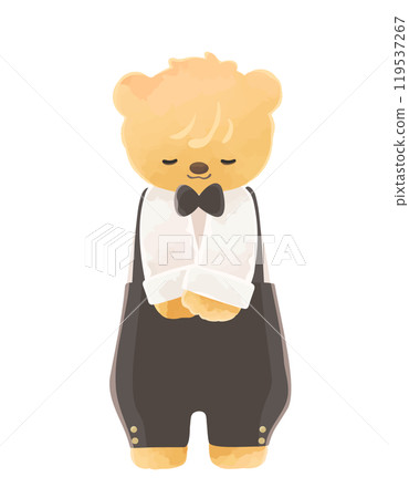 穿著正式服裝鞠躬的熊角色 119537267