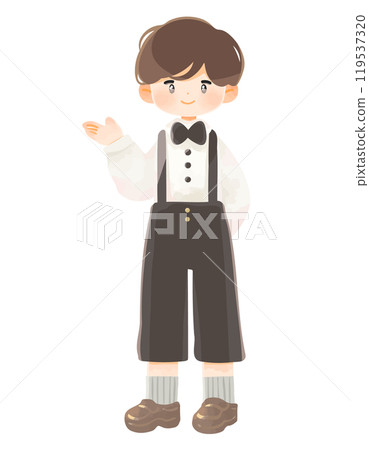 穿著正式服裝的小男孩擺出引導姿勢 119537320