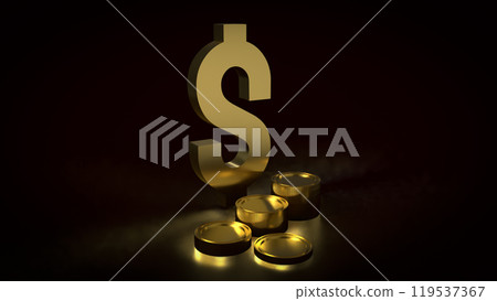 The gold dollar symbol and coins on black background 3d rendering. 119537367