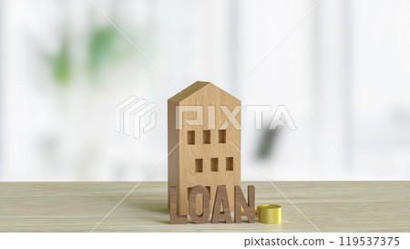The wood house and gold coins for home loan concept 3d rendering. The wood house and gold coins for home loan concept 3d rendering. 119537375