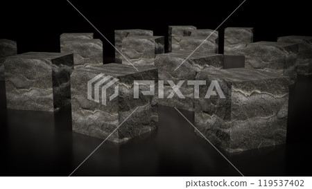 The Stone cube rock on black Background 3d rendering. 119537402