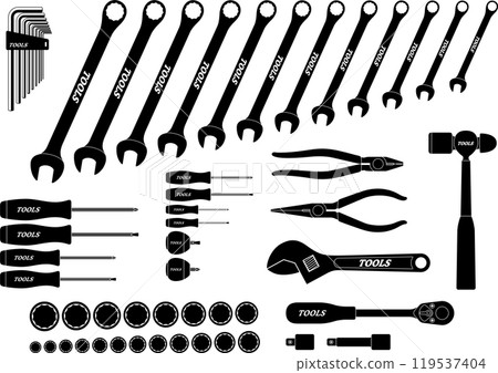 Silhouette illustration set of various tools Silhouette illustration set of various tools 119537404