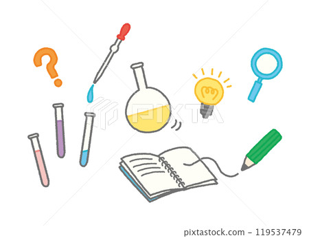 Simple science experiment tools and icons illustration set 119537479